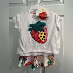 NWT C&C California Girls 3 pc White Strawberry Skort Embellish Top & Hair Clip